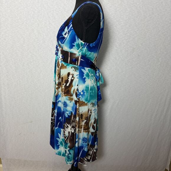 Bisou Bisou Michele Bohbot Floral Empire‑Waist Dress Women’s Size 8 Blue Teal - Picture 2 of 5